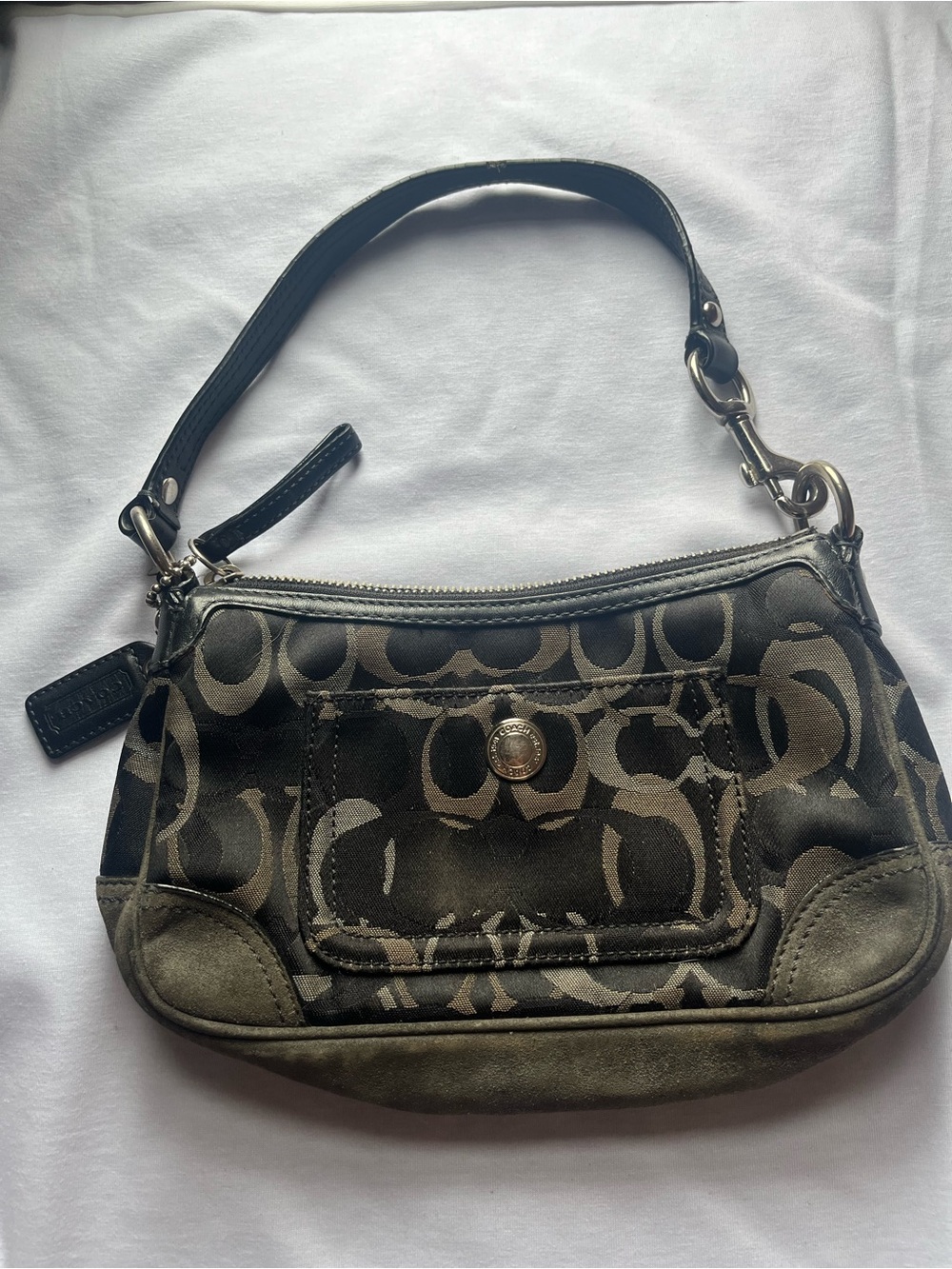 Coach Black and Olive Signature Canvas Wristlet Shoulder Bag